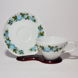 Noritake Teacup and Saucer Blue Orchard Vintage